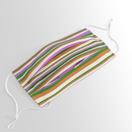 [ Thumbnail: Chocolate, Beige, Orchid & Green Colored Striped/Lined Pattern Face Mask ]