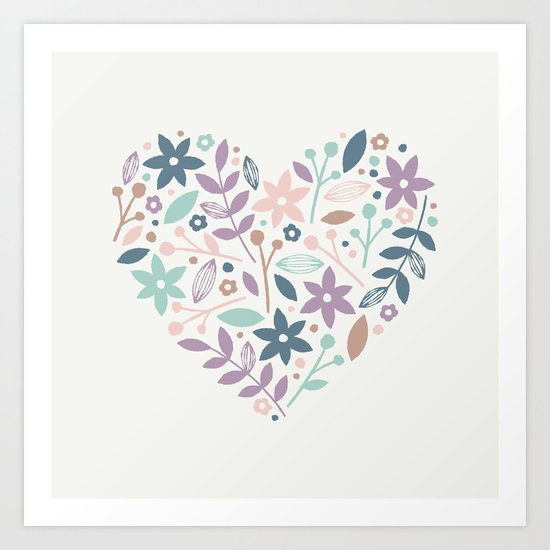 Floral Heart - in Cream Art Print