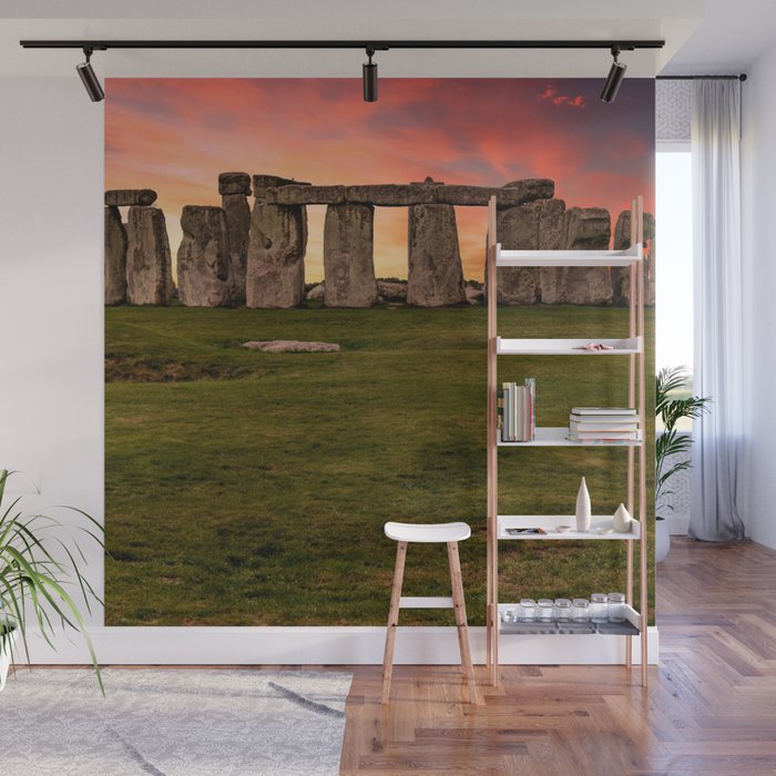Great Britain Photography - The Stone Henge Under The Red Sunset Wall Mural