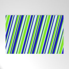 [ Thumbnail: Light Cyan, Blue & Green Colored Lined/Striped Pattern Welcome Mat ]