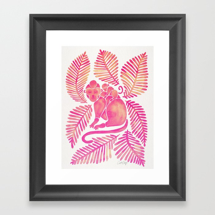 Monkey Cuddles – Pink Palette Framed Art Print