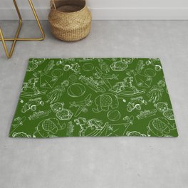 Green and White Toys Outline Pattern Area & Throw Rug