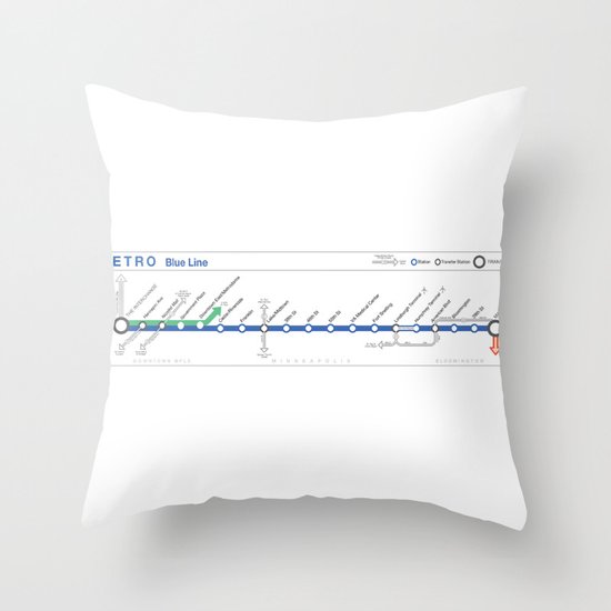Twin Cities METRO Blue Line Map Throw Pillow