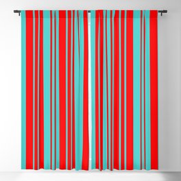[ Thumbnail: Turquoise & Red Colored Lines Pattern Blackout Curtain ]
