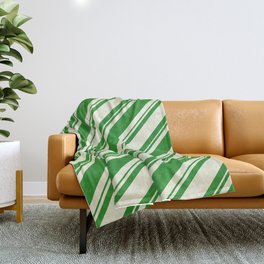 [ Thumbnail: Forest Green and Beige Colored Lined/Striped Pattern Throw Blanket ]