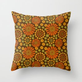 Crazy Daisy Brown and green Throw Pillow