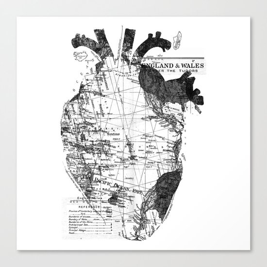Heart Wanderlust Black and White Canvas Print