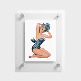 Blonde Pin Up With Black And Blue Dress And Barefoot Shoes Floating Acrylic Print