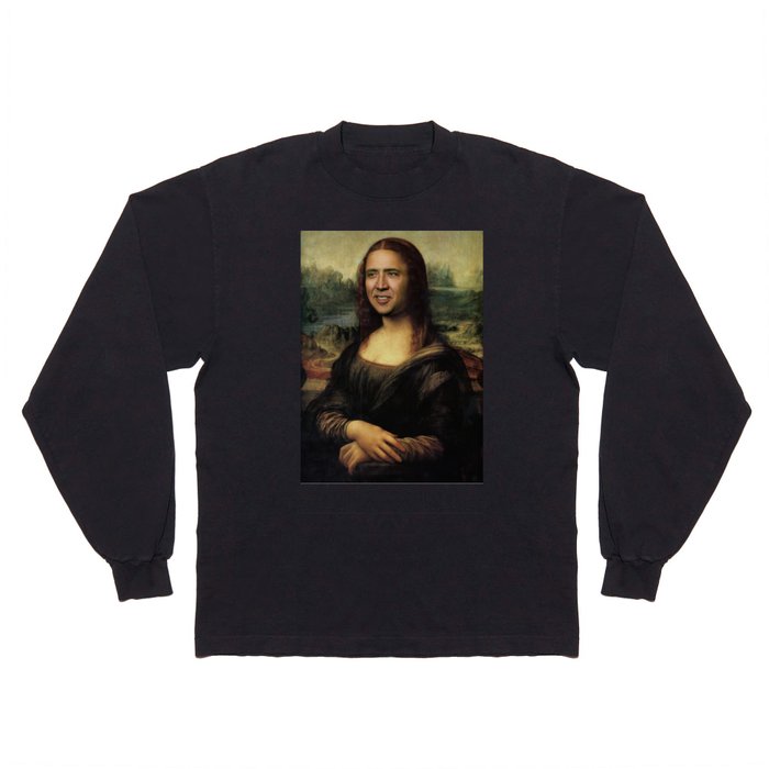 Nicholas Cage Mona Lisa face swap Long Sleeve T Shirt