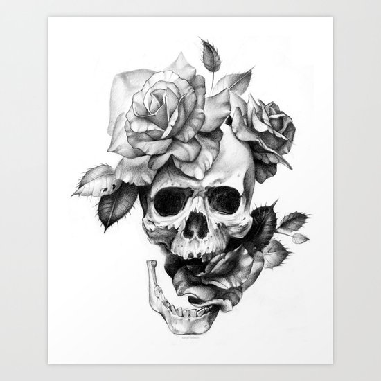 drawings of skulls and roses