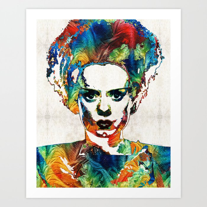 Frankenstein Bride Art - Colorful Monster Bride - By Sharon Cummings Art Print