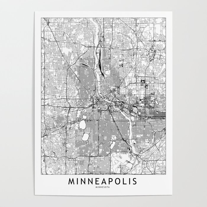Minneapolis White Map Poster
