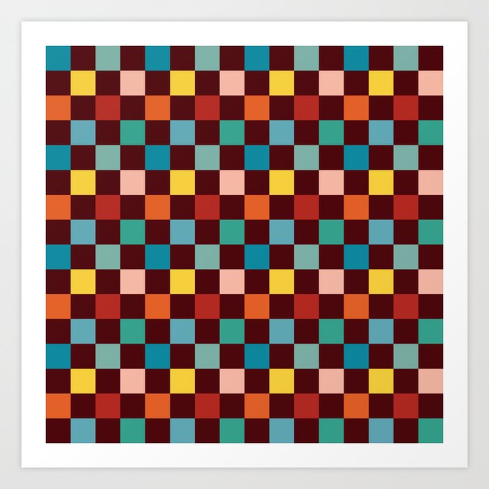 Checkerboard Checkered Checked Check Chessboard Pattern in Polychrome Multicolor Color Art Print