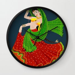 Classical Indian Dancer Digital Illustration Painting  Wall Clock