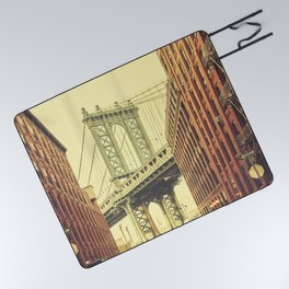 Retro stylized Manhattan Bridge seen from Dumbo, New York.  Picnic Blanket
