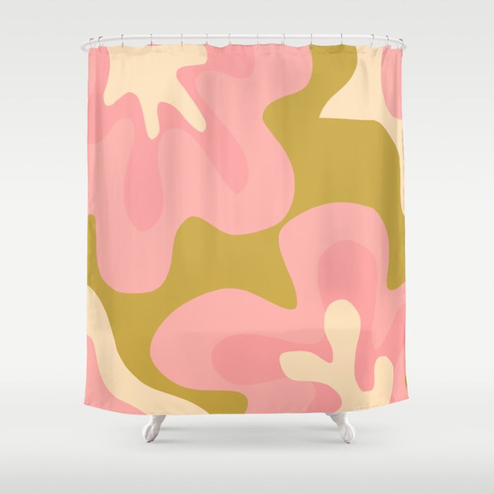 Groovy Flowers Retro Abstract in Pink and Gold Shower Curtain by