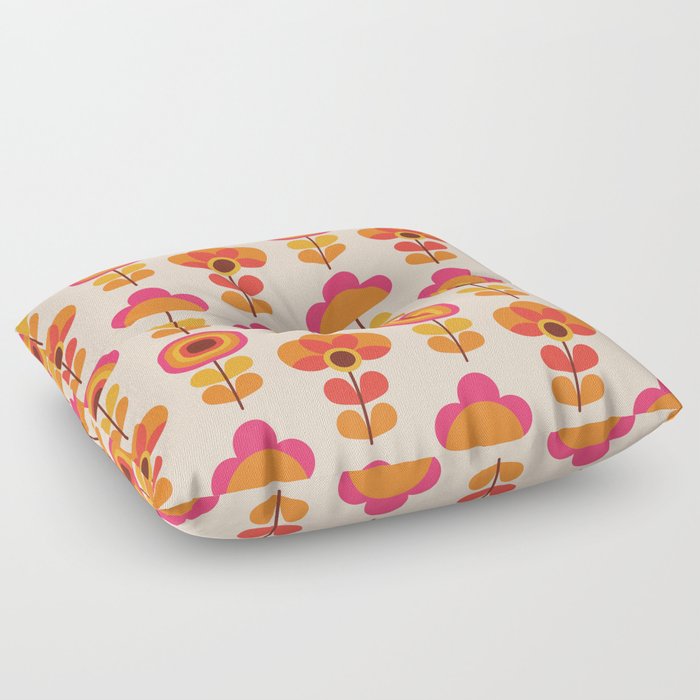 Seamless Retro 60s 70s Floral Pattern Floor Pillow