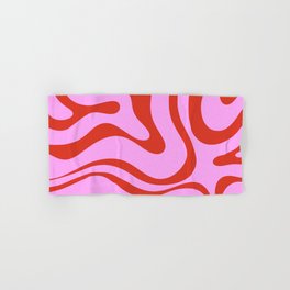 Modern Retro Liquid Swirl Abstract Pattern Square Red and Pink Hand & Bath Towel