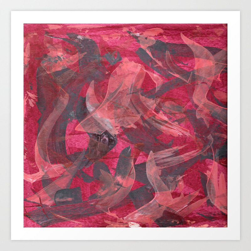 Impetuous Abstract Art Painting Red Copper Gray Art Print By