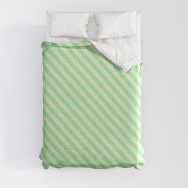 [ Thumbnail: Beige & Green Colored Lined/Striped Pattern Duvet Cover ]