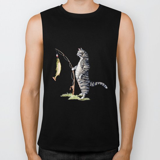 Cat with a Fish Biker Tank