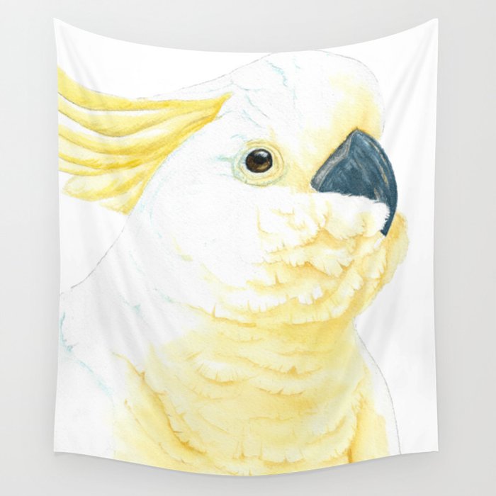 Yellow crested cockatoo watercolor portrait Wall Tapestry