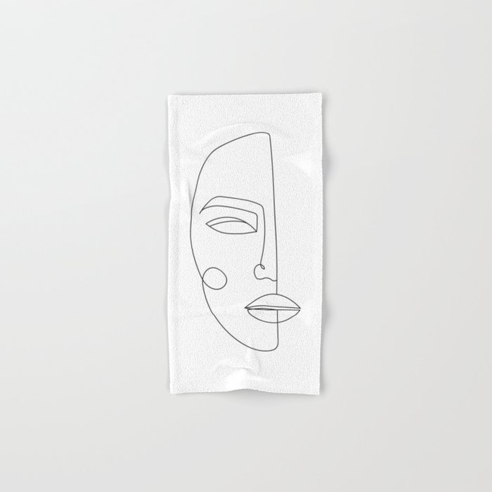 Woman Face In One Line Hand & Bath Towel