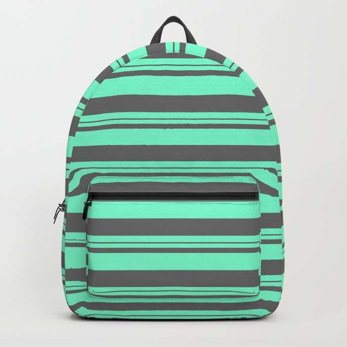 Aquamarine & Dim Gray Colored Lines Pattern Backpack