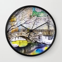 Central Park New York Watercolor Art Wall Clock
