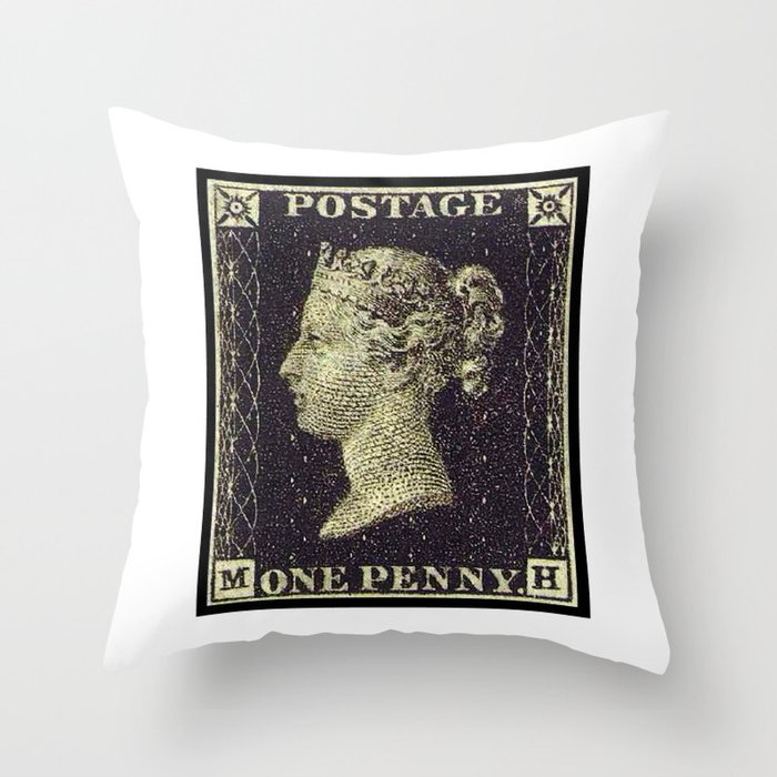 PENNY BLACK POSTAGE STAMP Throw Pillow