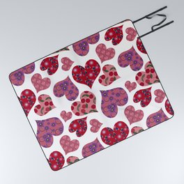 Seamless pattern with hearts with floral ornament Picnic Blanket
