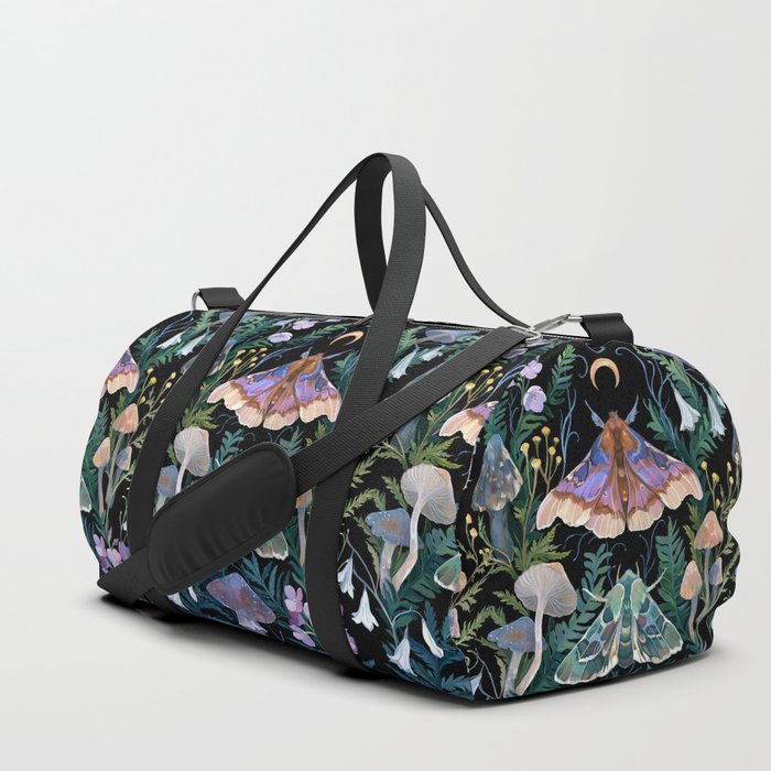 Sphinx Moth Moon Garden Duffle Bag | Painting, Moth, Butterfly, Mushroom, Moon, Lunar, Night, Botanical, Floral, Mystical