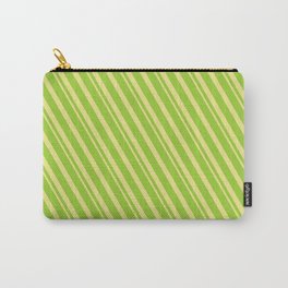 [ Thumbnail: Green & Tan Colored Lined/Striped Pattern Carry-All Pouch ]