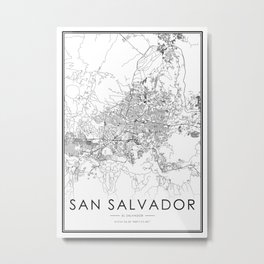 San Salvador City Map El Salvador White and Black Metal Print | Roadmap, Black And White, Sansalvador, Elsalvador, Minimalist, Design, Popular, Streetmap, Simple, Modern 
