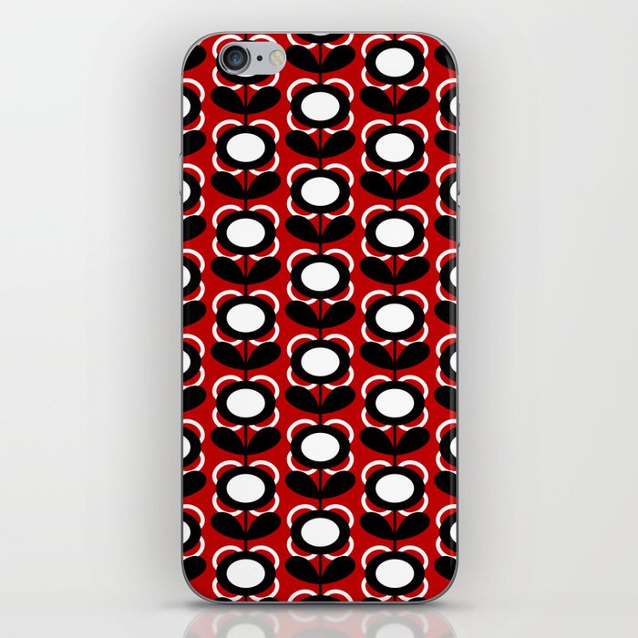 Retro MCM Scandinavian Flowers // Mid Century Modern Floral // Red, Black and White iPhone Skin