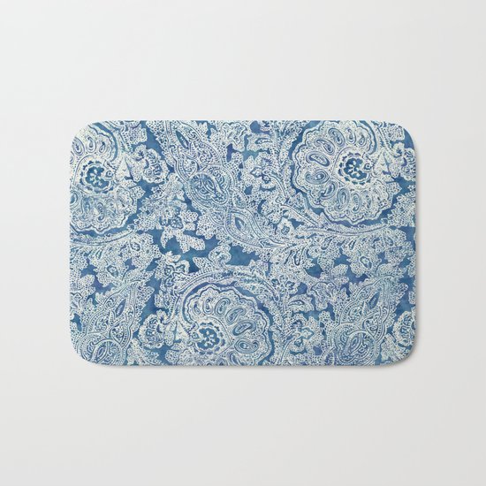 Blue Boho Paisley Pattern Bath Mat