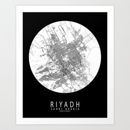 Riyadh City Map of Saudi Arabia - Full Moon Art Print
