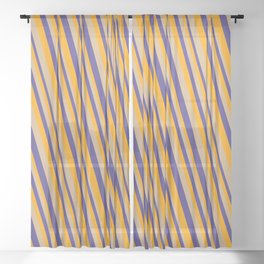 [ Thumbnail: Orange, Tan, and Dark Slate Blue Colored Striped Pattern Sheer Curtain ]