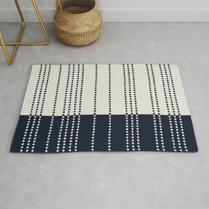 Spotted Stripes, Ivory and Navy Blue Rug