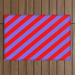 [ Thumbnail: Medium Slate Blue & Red Colored Lined Pattern Outdoor Rug ]