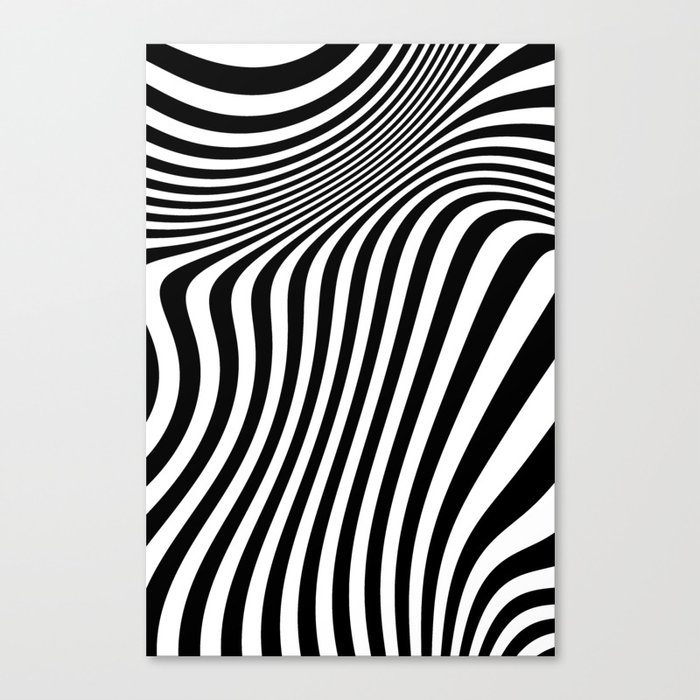 Retro Shapes And Lines Black And White Optical Art Canvas Print