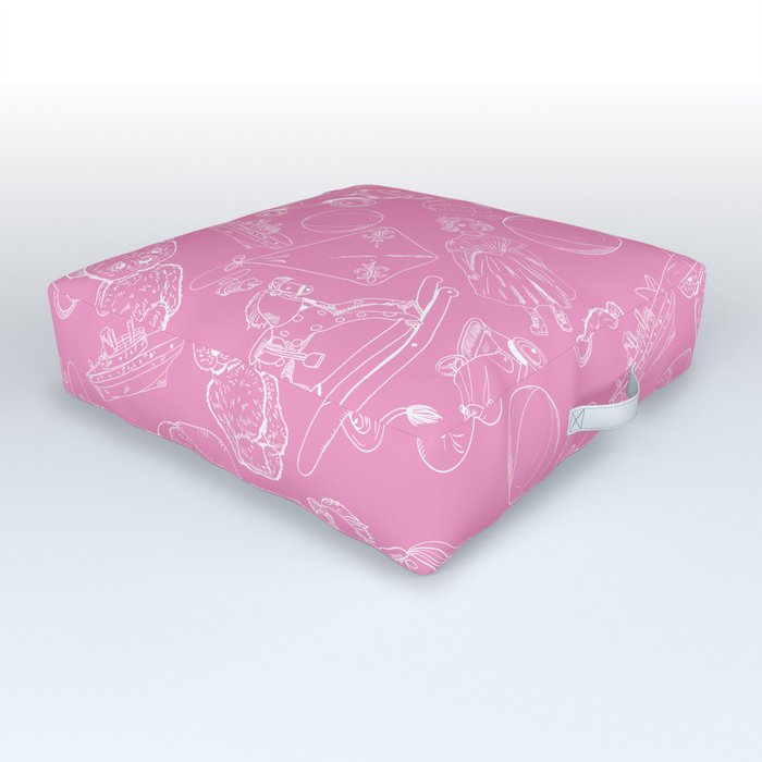 Pink and White Toys Outline Pattern Outdoor Floor Cushion