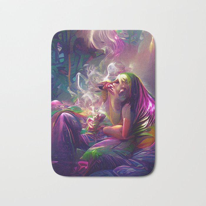 "Contemplative Stoner" • Unique Boho Semi-Abstract Art • Perfect For Stoner/Tripping/Chill Rooms Bath Mat