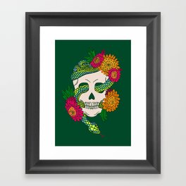 Floral Skull Snake - Deep Emerald Framed Art Print
