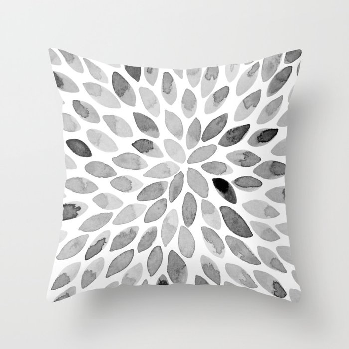 Watercolor brush strokes - black and white Throw Pillow