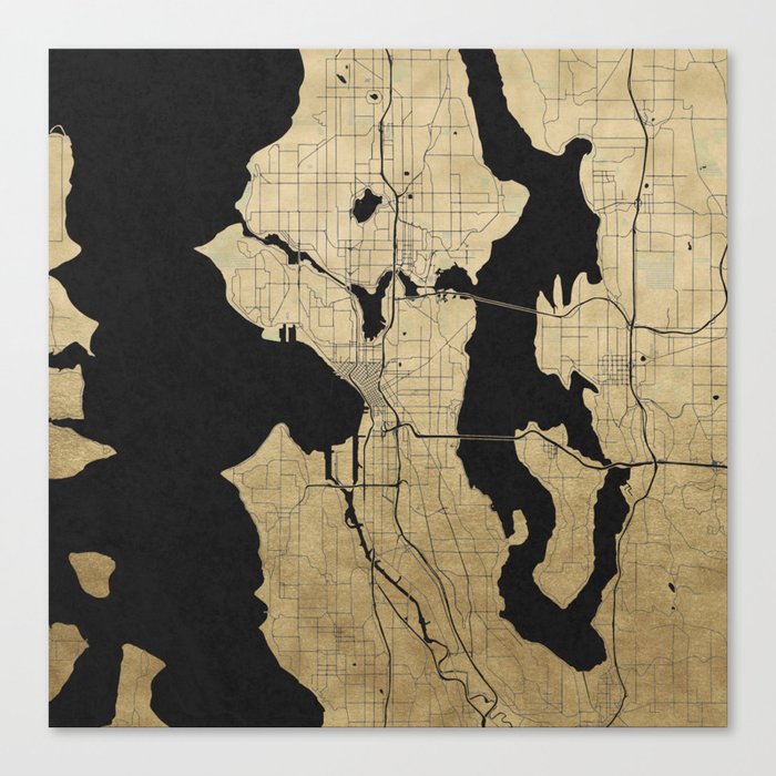 Seattle Black and Gold Street Map Canvas Print