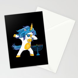 Rainbow Unicorn Jew Menorah Happy Hanukkah Stationery Card