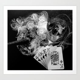 Game Over B/W Art Print | Game, Whiskey, Acrylic, Cigar, Smoke, Table, Poker, Cards, Glass, Lifestyle 
