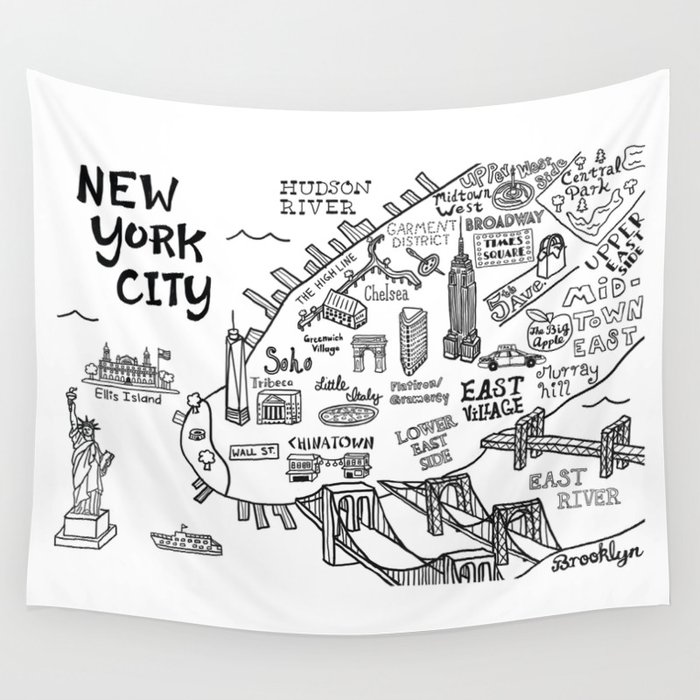 New York City Map Wall Tapestry by Claire Lordon  Society6
