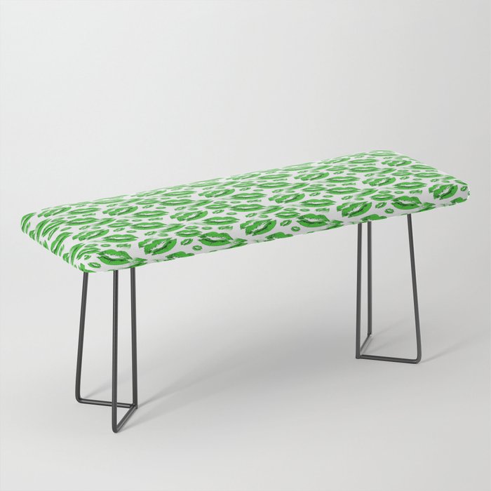 Two Kisses Collided Spring Green Lips Pattern On White Background Bench